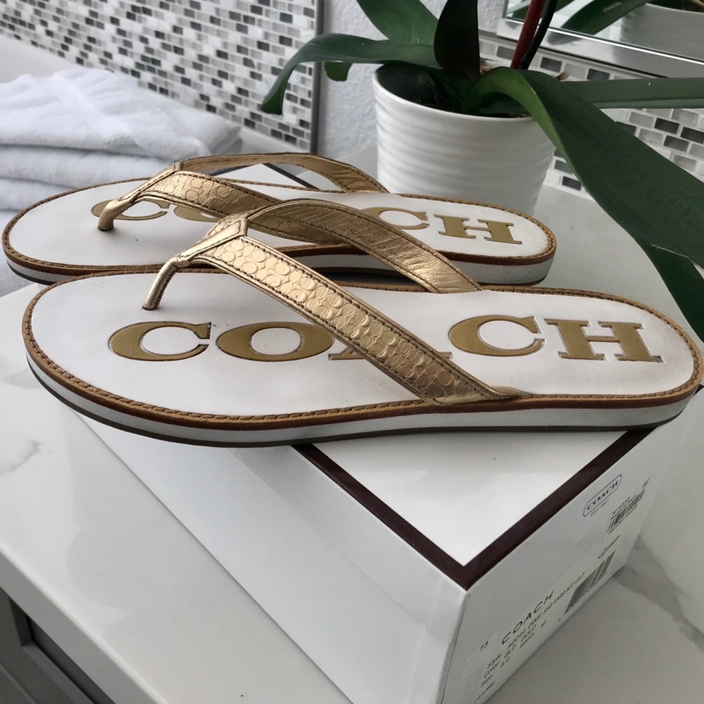 ‼️SOLD on Ⓜ️ercari‼️Coach Gold Leather Flip Flops